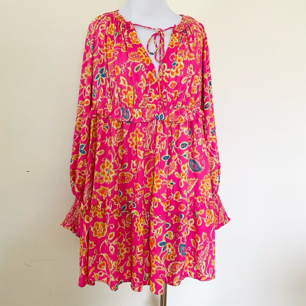 HOUSE OF HARLOW 1960 Dress Pink Floral Mini Balloon Sleeves Small Boho Chic - Picture 10 of 14